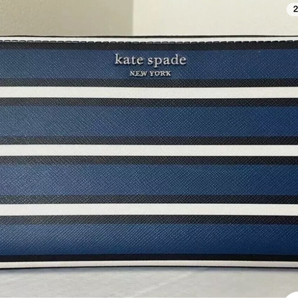 NWT KATE SPADE New York Large Zip Around Continental Wallet Cameron Stripe Blue - Picture 4 of 6